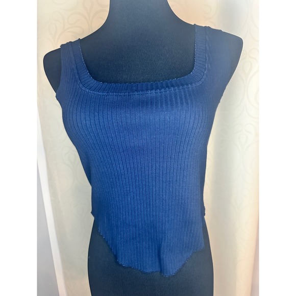 COTTON CITIZEN Ribbed Square Neck Tank Top Navy Blue Size M - Picture 4 of 5